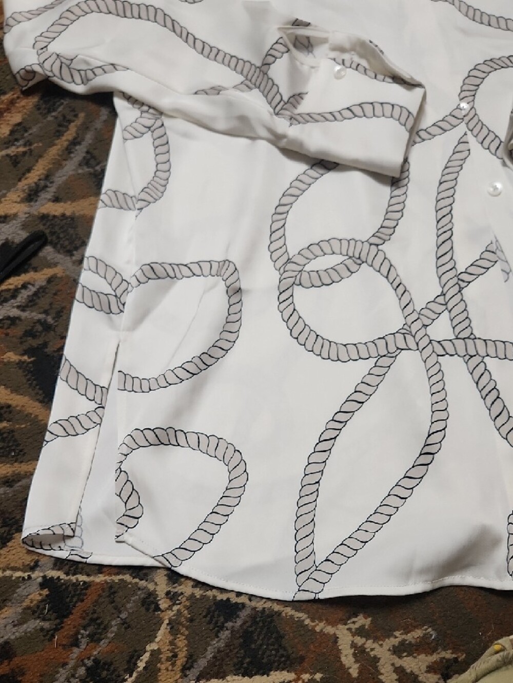Joie White Button-Down Shirt with Gray Rope Print - Picture 4 of 10